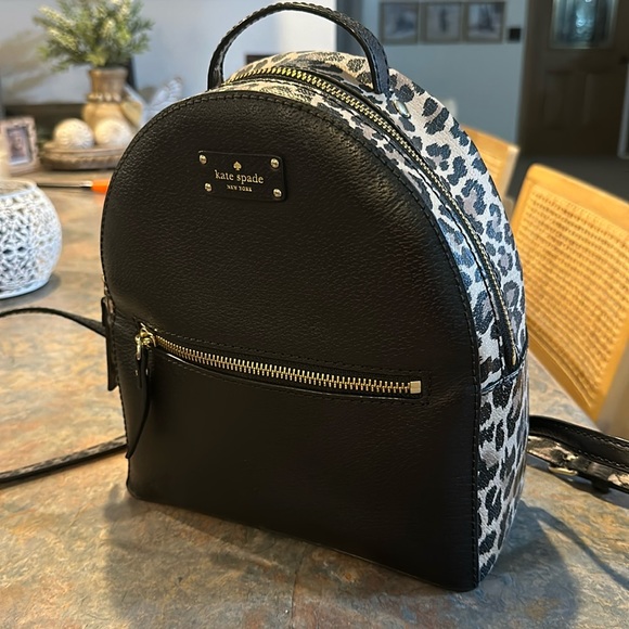 Kate Spade New York Black Leopard Sammy Grove Street Leather Backpack - Picture 1 of 5